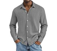 biJerou Camicie lunghe in cotone da uomo, casual, casual e confortevole, camicia a maniche corte testurizzata da uomo, camicia a quadri rossa, grigio., 5XL
