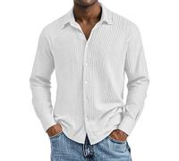 biJerou Camicie lunghe in cotone da uomo, casual, casual e confortevole, camicia a maniche corte testurizzata da uomo, camicia a quadri rossa, bianco, 3XL