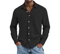 biJerou Camicie lunghe in cotone da uomo, casual, casual e confortevole, camicia a maniche corte testurizzata da uomo, camicia a quadri rossa, Nero , 5XL