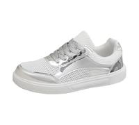 biJerou Scarpe per il tempo libero, in tessuto, con ammortizzazione, da donna, per ragazze, colore bianco, oro, scarpe da donna, con tacco estivo, colore nero, scarpe da jogging, argento, 44 EU