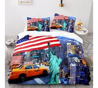 BIJOOT Copripiumino Morbida Microfibra New York Set Copripiumino Matrimoniale Stampa 3D Copripiumini Da Letto Con 2 Pezzi 50X75Cm Federe 240 X 260 Cm