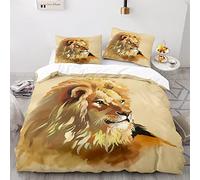 BIJOOT Leone Animali Copri Piumino Morbida Microfibra Set Copripiumino Matrimoniale Stampa 3D Set Copripiumino Una Piazza E Mezza 200X200 Cm Con 2 Pezzi 50X75Cm Federe