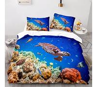 BIJOOT Mare Oceano Animali Copripiumino Morbida Microfibra Copri Piumino Stampa 3D Sacco Copripiumino Matrimoniale 220X240 Cm Con 2 Pezzi 50X75Cm Federe