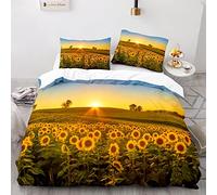 BIJOOT Morbida Microfibra Copripiumini Da Letto Girasoli Fiori Floreale Parure Copripiumino Matrimoniale 240X260 Cm Copripiumino Con 2 Pezzi 50X75Cm Federe Stampa 3D