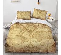 BIJOOT Morbida Microfibra Sacco Copripiumino Matrimoniale Mappa Del Mondo Sacco Copripiumino Una Piazza E Mezza 200 X 200 Cm Copri Piumone Con 2 Pezzi 50X75Cm Federe Stampa 3D