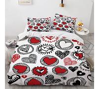 BIJOOT Romantico Amore Love Copri Piumino Morbida Microfibra Completo Copripiumino Matrimoniale Stampa 3D Set Copripiumino Una Piazza E Mezza 200X200 Cm Con 2 Pezzi 50X75Cm Federe