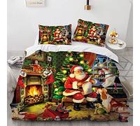 BIJOOT Set Copripiumino Matrimoniale Con 2 Pezzi 50X75Cm Federe Morbida Microfibra Copripiumino Natalizio Natale Natalizi Babbo 220X240 Cm Set Di Biancheria Da Letto Stampa 3D
