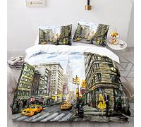 BIJOOT Set Di Biancheria Da Letto 220 X 240 Cm Con 2 Pezzi 50X75Cm Federe New York Copripiumino Matrimoniale Morbida Microfibra Copripiumino Stampa 3D