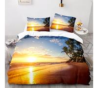 BIJOOT Tema Mare Spiaggia Paesaggio Panorama Copripiumino Morbida Microfibra Copri Piumino Stampa 3D Copripiumino Matrimoniale King Size 240 X 260 Cm Con 2 Pezzi 50X75Cm Federe