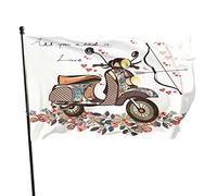 Bike Floral Bow Arrow Garden Flag 3x5 FT Tutto ciò di cui hai bisogno è amore Bicicletta Mazzo Fiore Cuore rosso Poliestere Cortile Bandiere Casa Patio Prato Banner di auguri per interni ed esterni