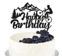 Bike Happy Birthday Cake Topper Bicicletta Topper Mountain Bike Decorazione Festa di Compleanno Nero Glitter