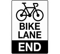 Bike Lane End Black White Tin Sign Workshop Wall Art 8 X 12 in