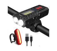 Bike Lights Set, Runtime 8+ Hours, 5 Lighting Modes, Waterproof Bike Front Head light and Back Tail Rear light Reflectors for All Bike,Mountain