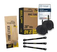 BikePeak 2 tubi flessibili per bicicletta Touring 28 pollici con valvola Dunlop nera, 40 mm, tubo DV flash, ETRTO 28/47-622/635, 700C, set da 2 tubi Makaluptis + 3 leve per pneumatici BikePeak