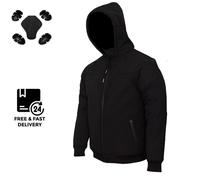 BIKER BLACK HOODIE ZIP UP SOFTSHELL Giacca Moto Armatura Rimovibile