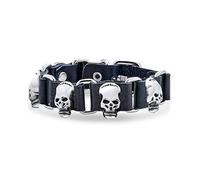 Biker Gioielli Hip Hop Goth Punk Rock Teste Di Teschio Vera Pelle Nera Borchiata Rivetti In Acciaio Inox Multi Teste Di Teschio Bracciale Per Gli Uomini Adolescenti Cintura Regolabile Fibbia