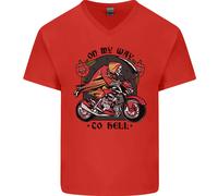 Biker In Strada Verso L'Inferno Maglietta In Cotone A V Per Uomo Con Teschio