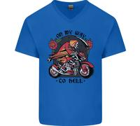 Biker In Strada Verso L'Inferno Maglietta In Cotone A V Per Uomo Con Teschio