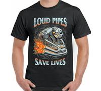 Biker Loud Pipes Saves Lives Mens Funny Motorbike Bike Custom Black Tee Round Neck Unisex Tops Men's 100% Cotton Short-Sleeve T-Shirts M