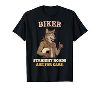 Biker Lupo Motociclista Divertente Strade Dritte Curve Maglietta