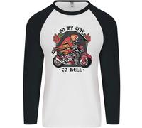Biker On My Way To Hell Maglietta Baseball Lunga Uomo Con Teschio