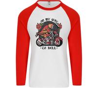 Biker On My Way To Hell Maglietta Baseball Lunga Uomo Con Teschio