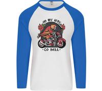 Biker On My Way To Hell Maglietta Baseball Lunga Uomo Con Teschio