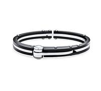 Biker Partner In Crime Manetta Nera Per Uomo Per Donna Bracciale Bangle Argento Placcato In Acciaio Inox