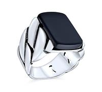 Biker Urban Classic Intrecciato Cavo Di Grano Ampia Maglia Catena Band Pesante Nero Onice Gemme Rettangolo Grande Dichiarazione Signet Ring Per Gli Uo.925 Sterling Silver Fatto A Mano In Turchia