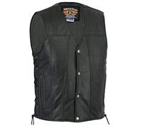 Bikers Gear Australia Limited Premium 1.3 mm morbido Harley Style gilet in pelle di vacchetta con laccio regolabile lati e tasche, nero, taglia M