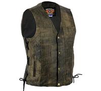 Bikers Gear Australia Premium 1.3mm Harley Style Soft Cowhide Leather Vest with Adjustable Lace Sides and Pockets, Distressed Brown, Size 2XL