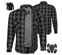Bikers Gear, camicia protettiva in flanella foderata in kevlar, con armatura removibile secondo normativa EN 1621-1, colore nero e grigio xxl