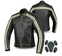 Bikers Gear UK-Giacca stile Retro Racer Bonnie caffè 100% cuoio, colore nero e bianco sulle maniche nero/bianco XXL
