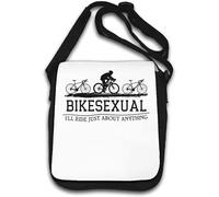 Bikesexual I'll Ride Just About Anything Funny Bicycle Meme Borsa a tracolla bianca