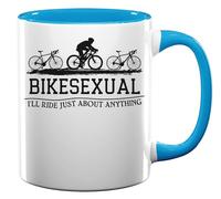 Bikesexual I'll Ride Just About Anything Funny Bicycle Meme tazza in ceramica per tè e caffè azzurro
