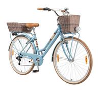 BIKESTAR Bici da città Citybike in alluminio 28" | 7 velocità Shimano Bici Retro Vintage Donna con campanello, cestino, luce e riflettori | Blu