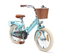 BIKESTAR Bicicletta per bambini in alluminio da 4 anni in su | Bicicletta retro da città da 16 pollici con cestino e freno a V | Blu