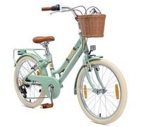 BIKESTAR Bicicletta per bambini in alluminio da 6-7 anni | Bicicletta retro da città da 20 pollici, 7 velocità, cestino, freno a V | Menta
