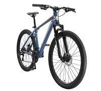 BIKESTAR Hardtail Mountain Bike in alluminio, freni a disco, 27.5" | Bicicletta MTB telaio 18" cambio Shimano a 21 velocità, sospensioni | Blu Argento