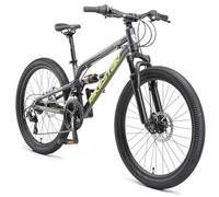 BIKESTAR MTB Mountain bike sospensione completa alluminio per bambini 9 anni | Bicicletta 24 pollici 21 velocità Shimano, freni a disco | Nero