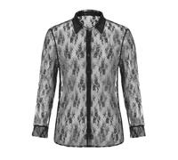 BIKETAFUWY Camicia a Manica Lunga da Uomo, Top in Pizzo Mesh, Top Trasparente Con Motivo Floreale traforato, Collo Aperto, Maniche Lunghe | Serata Club Festival Scena Festa Uscita Tempo Libero, #01