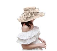 BIKETAFUWY Cappello da Donna per l'Estate, Elegante e Chic, in Organza, Anti UV, Ideale per Matrimoni, Cerimonie, Cocktail, Tea Party, Leggero, con Tesa Larga, Bob da Cerimonia Estiva, #01-Beige