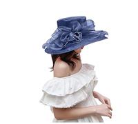 BIKETAFUWY Cappello da Donna per l'Estate, Elegante e Chic, in Organza, Anti UV, Ideale per Matrimoni, Cerimonie, Cocktail, Tea Party, Leggero, con Ampia Tesa, Bob da Cerimonia Estiva, #01-Marine