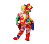 BIKETAFUWY Costume completo di Clown Circo per bambini 3-12 anni - Costume bicolore con parrucca e accessori su tessuto elastico morbido - per Halloween, festa a tema o spettacolo scolastico