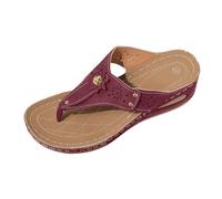 BIKETAFUWY Infradito da donna con zeppa | Grande Dimensione, tra dita in pelle, tomaia traforata con fiore decorativo, ritagli laterali, suola spessa con zeppa | estate, relax, uscita quotidiana, 01