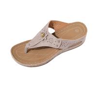 BIKETAFUWY Infradito da donna con zeppa | Grande Dimensione, tra dita in pelle, tomaia traforata con fiore decorativo, ritagli laterali, suola spessa con zeppa | estate, relax, uscita quotidiana, 01