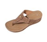 BIKETAFUWY Infradito da donna con zeppa | Grande Dimensione, tra dita in pelle, tomaia traforata con fiore decorativo, ritagli laterali, suola spessa con zeppa | estate, relax, uscita quotidiana, 01