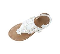 BIKETAFUWY Sandali Donna Nudo Piedi | Entre-Dito con Appliqués Fiori e Strass Decorativi, Flangia Posteriore, Punta Aperta, Top Tinta Unita | Stile Spiaggia Casual Vacanza Mare Estate, 01 Bianco, 37