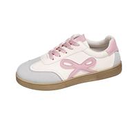 BIKETAFUWY Sneakers da donna, da tennis, da donna, retrò, con lacci, inserti a contrasto, punta arrotondata, motivo fiocco laterale, suola piatta | stile casual vintage per città e tempo libero, 01