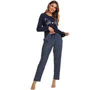BIKING Pigiami a Maniche Lunghe, Pigiami da Donna Pigiami Carini Pigiami a Pois ondulati Pigiami da Viaggio per la casa Comodi e Casual (Marina Militare, 2XL)